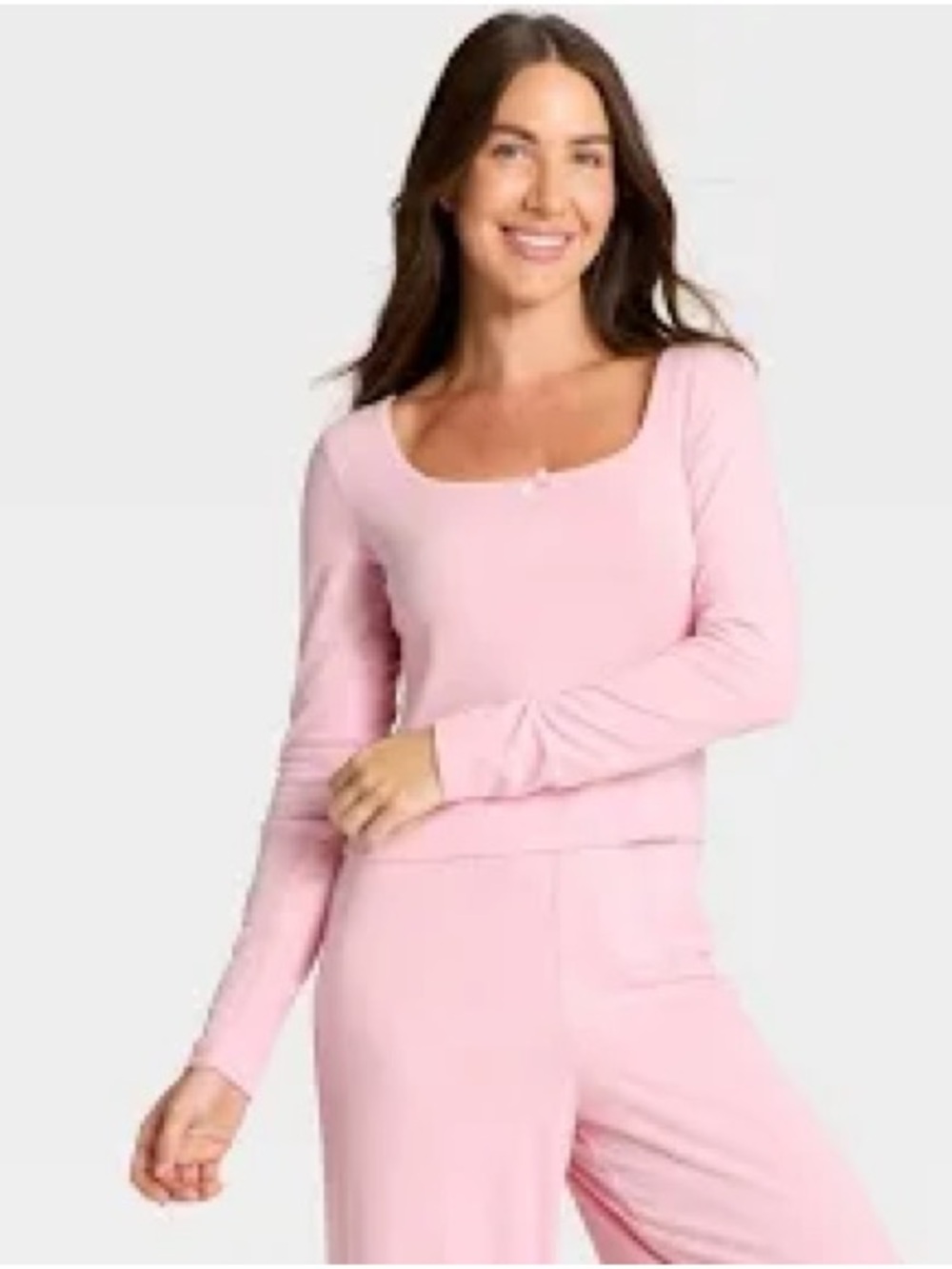 Women's Pink Long-Sleeve Scoop Neck Pajama Set